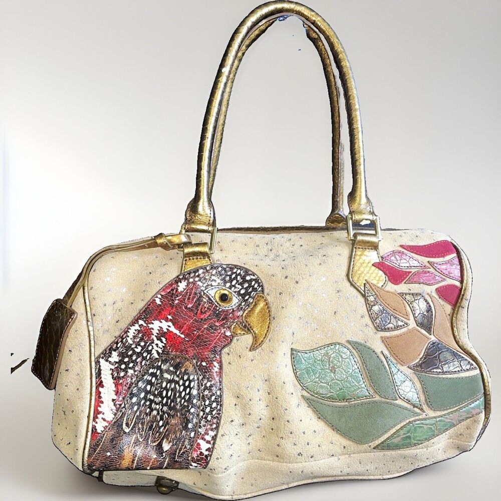 Original by Sharif 1827 Parrot Satchel Beige Gold Genuine Leather Y2K 13